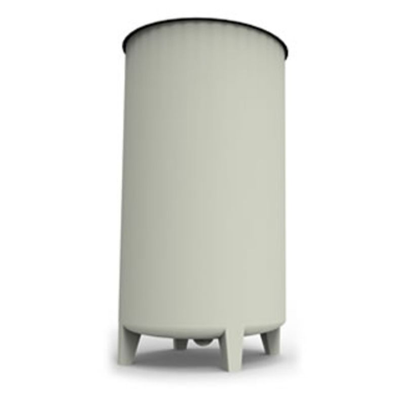 Cylindrical tank with a convex bottom, legs and open top with flange